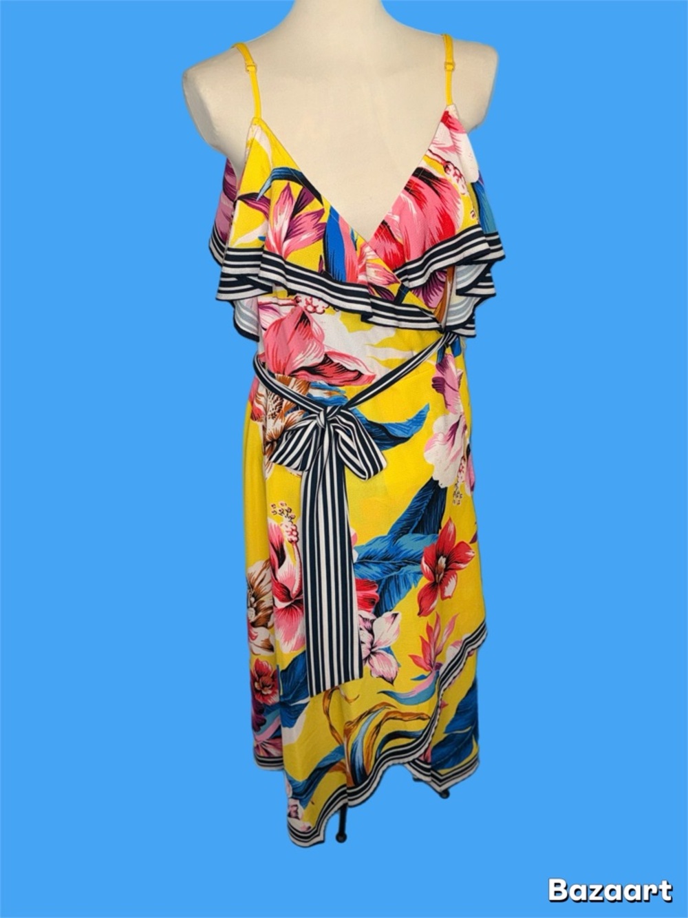 Fashion Nova Yellow Multi-Print Wrap Dress 3x